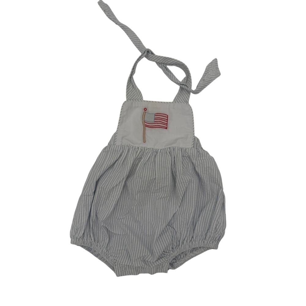 Little English american flag seersucker bubble romper 3M